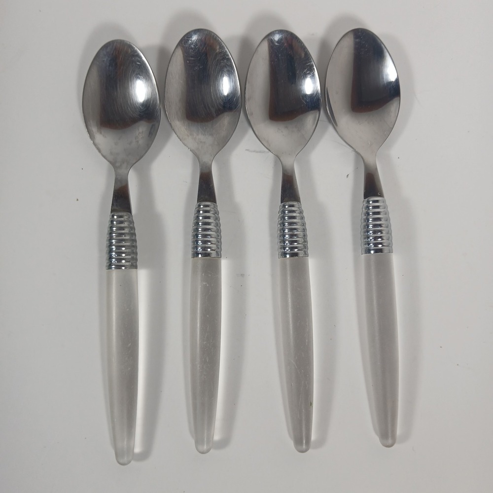 Cambridge Frosted Lucite Stainless Lot Of 4 Flatware Soup Spoons